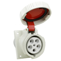 Pin and Sleeve Receptacle Outlet Devices 888-12108 IEC 60309 Panel Mnt Recep Angled, IP67, 100A 380-415V & 400V, 125A 220/380-240/415V, 6H, IEC 309 International Pin and Sleeve Devices   